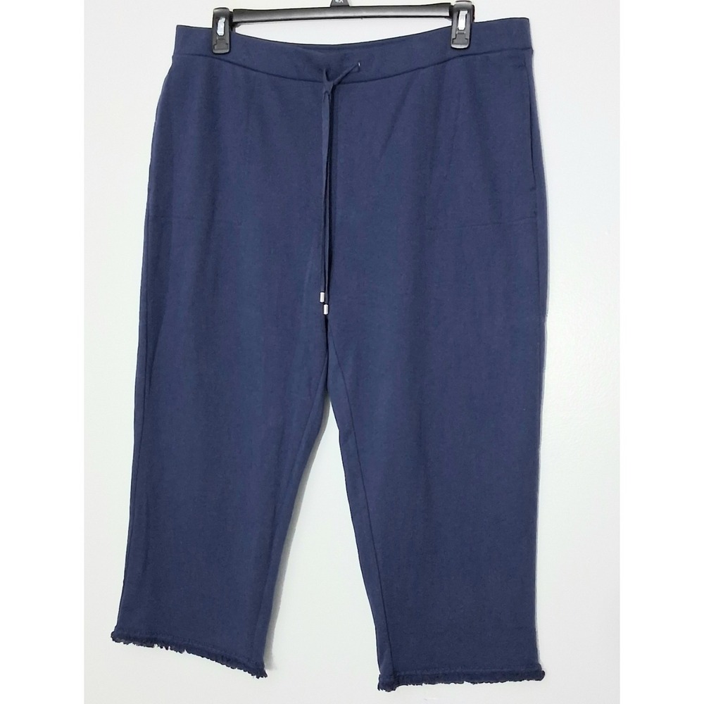 Susan Graver Weekend Pants Women's Size XL Blue French Terry Crop Pre-owned